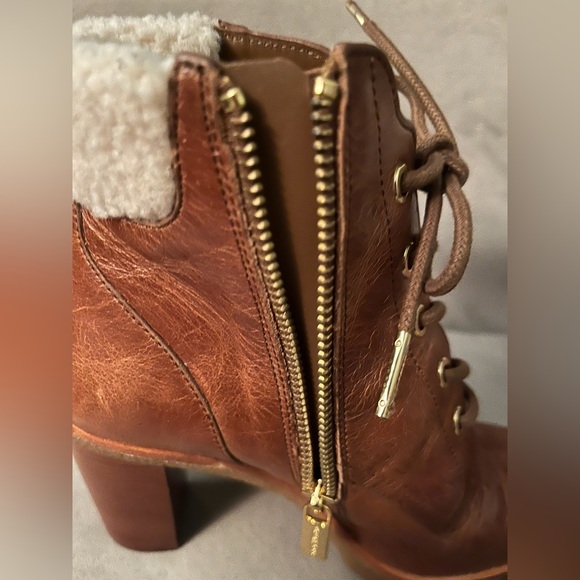 Michael Michael Kors Kim Dark Caramel Leather Lace Up Distressed Booties Size 5 - Picture 6 of 11